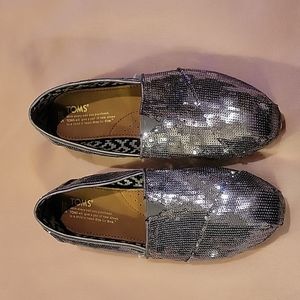 Tom's sequin gunmetal slip on flats.  Size 8.5 WIDE